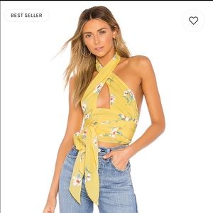 Superdown wrap top in yellow floral